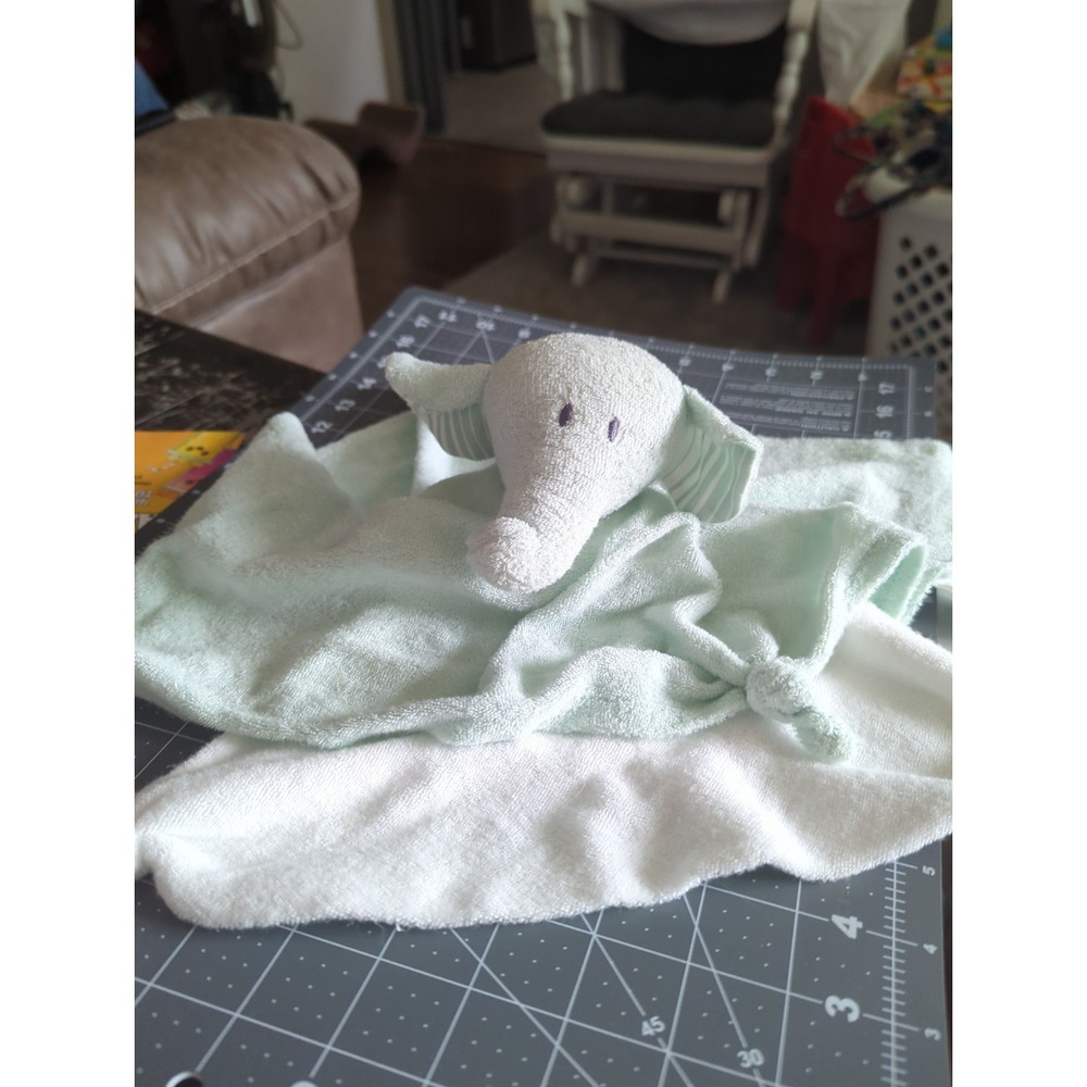 Under the Nile Organic White/Pale Green Elephant Lovey Security Toy
